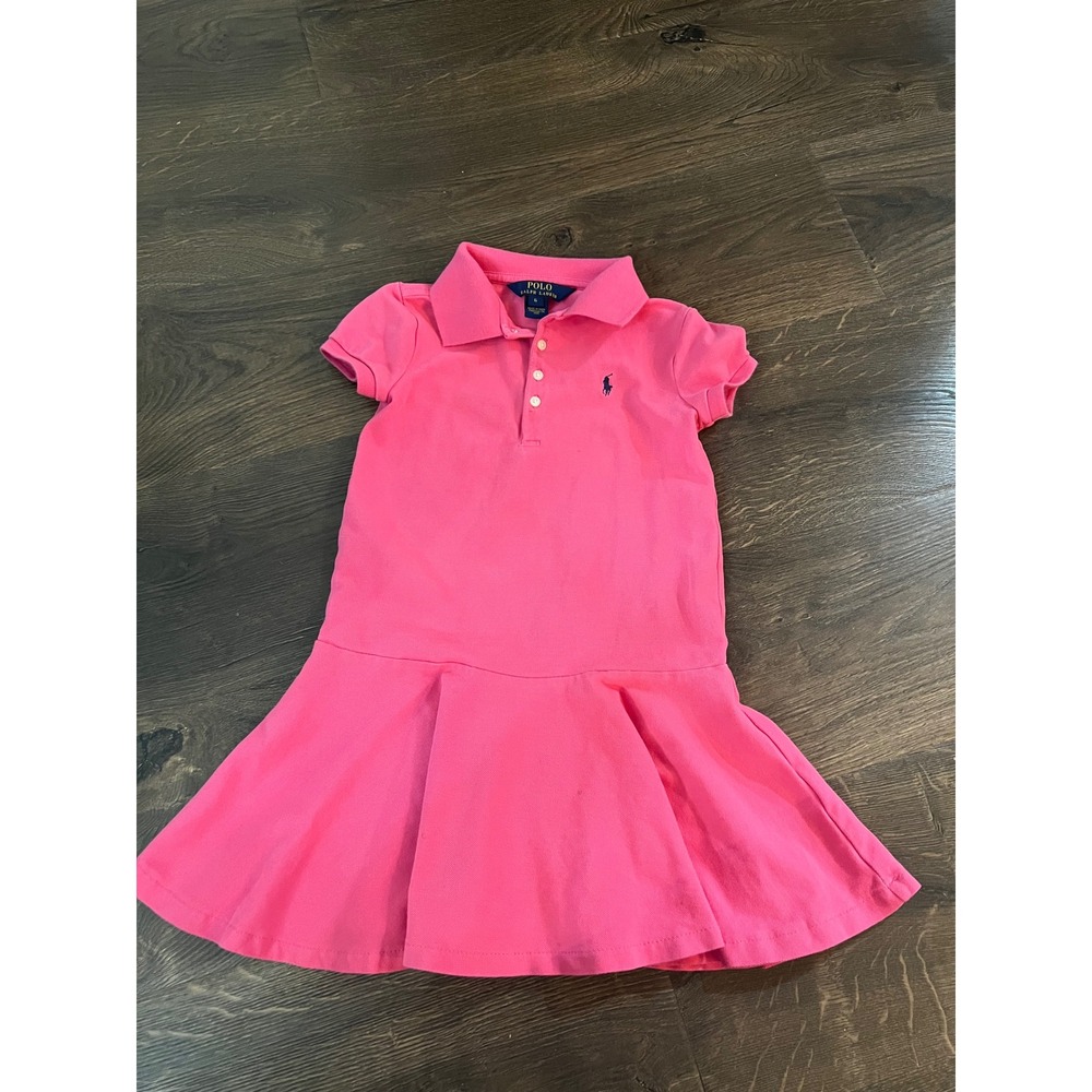 Polo Ralph Lauren Girls Pink Cotton Pique Drop Waist Polo Dress Size 6 - Picture 2 of 4